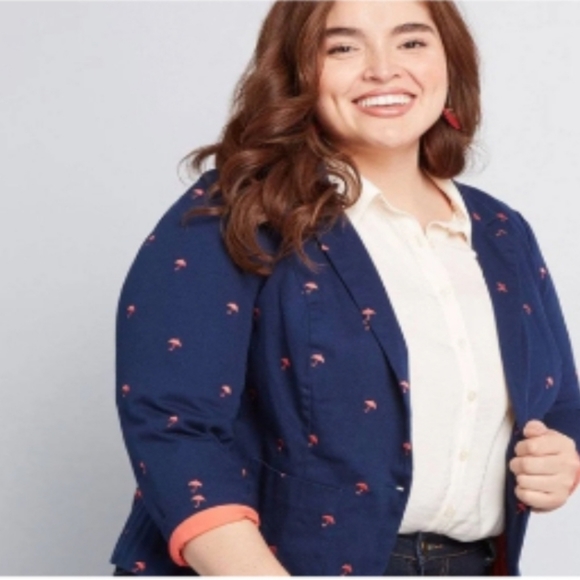 Modcloth Legendary Lifestyle Umbrella Blazer Cotton Blend Size 16 3/4 sleeve - Picture 2 of 10